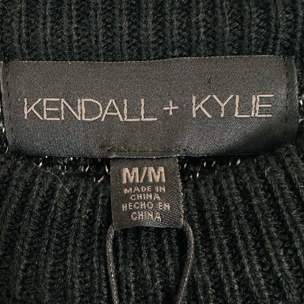 New Kendall + Kylie black knit silver abstract leopard print crew neck sweater - Picture 7 of 8